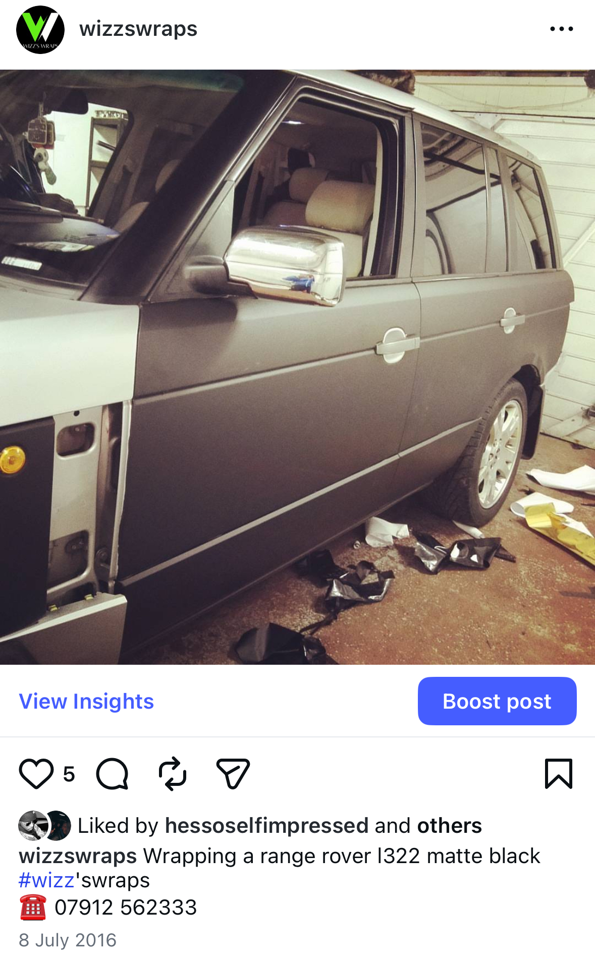 Wizz's first ever full wrap - Range Rover L322 in matte black, 2016