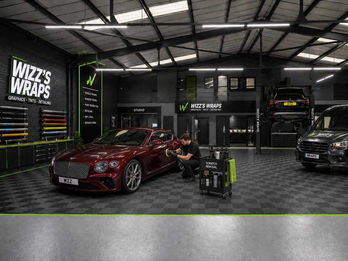 Vehicle polishing and scratch removal in progress at Wizz's Wraps detailing studio Stoke-on-Trent